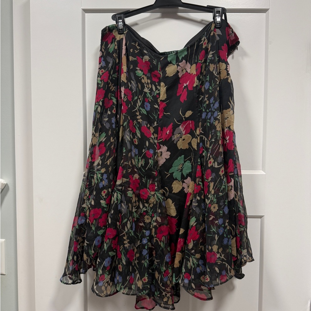 Ralph Lauren Black Floral A-Line Skirt